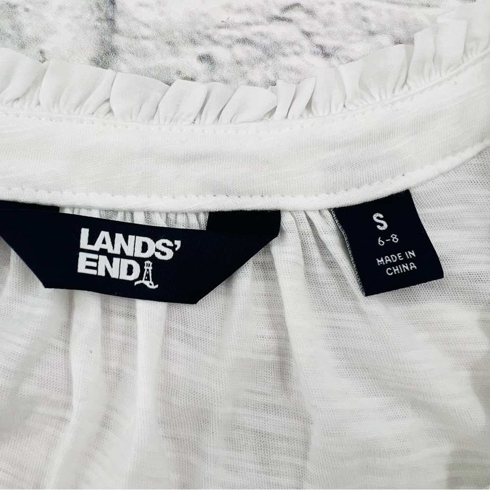 Lands' End Women's White Button-Up Knit Blouse Short Sleeve Small 6/8 Loose - Picture 3 of 8